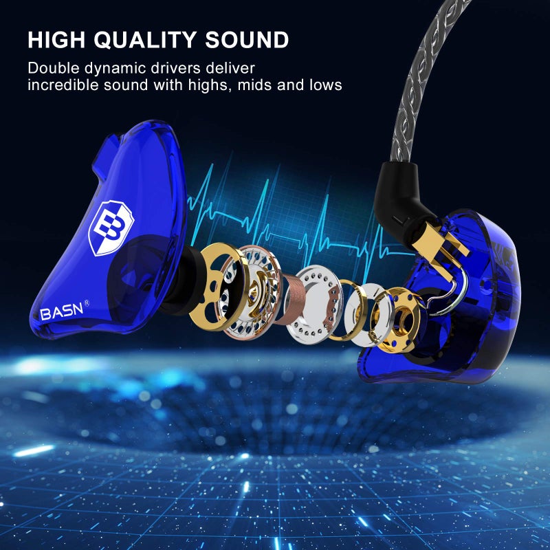 BASN Bsinger BC100 in Ear Monitor Headphones Universal Fit Noise Isolating IEM Earphones for Musicians Singers Studio Audiophiles (Blue) - Image 2